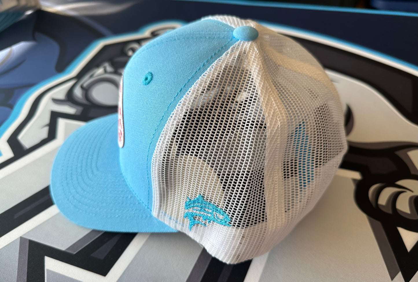 (NEW)American Fisherman Mesh Back Snapback Hat - Carolina Blue