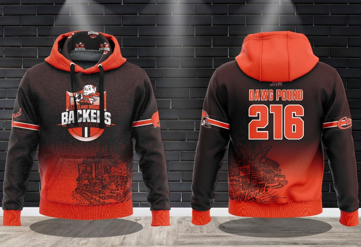 (NEW)Browns Backers Worldwide Performance Hooded Sweatshirt - Brown