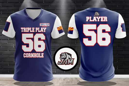 (NEW)2025 Triple Play Cornhole Performance Drifit Jersey - Navy/White/Red