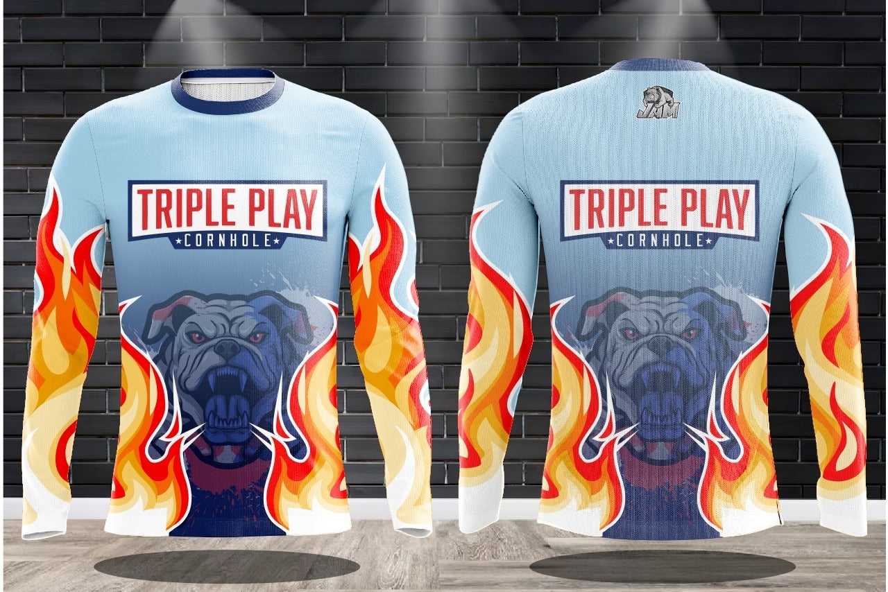 (NEW)Triple Play Cornhole JAM Flames Long Sleeve Jersey