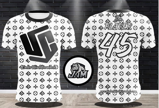 (NEW)Underworld Cornhole Drippy Edition Jersey - White Base w/Charcoal