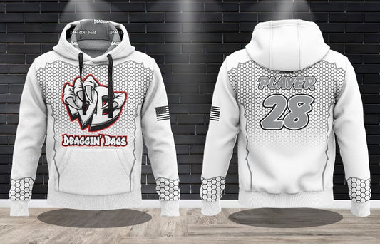 (NEW)Draggin Bags Draggin Claw - White Base Red/White Claw Performance Hooded Sweatshirt