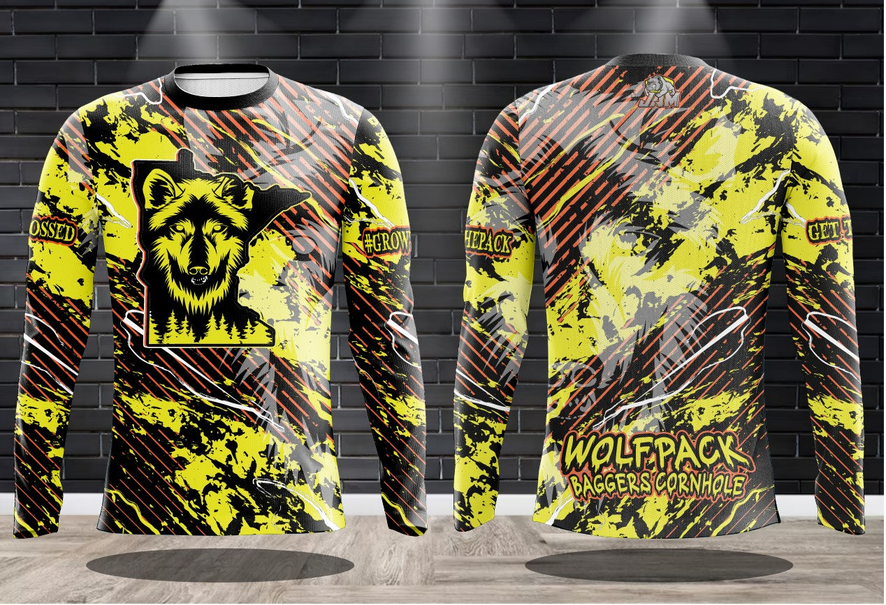 (NEW)Wolfpack Baggers 2025 Performance Drifit Long Sleeve Jersey - Yellow/Orange