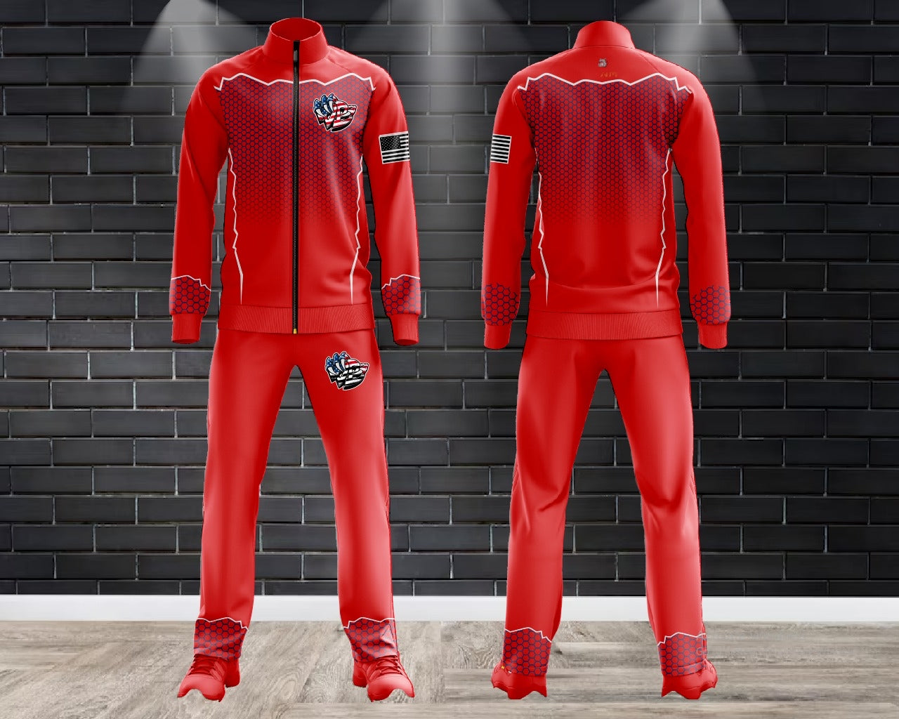 (NEW)Draggin Bags Draggin Claw Tracksuit Pants - Red Base w/America Claw