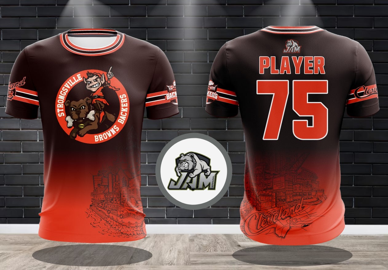 (NEW)Strongsville, Ohio Cleveland Browns Backers Performance DriFit Jersey - Brown ombré to Orange