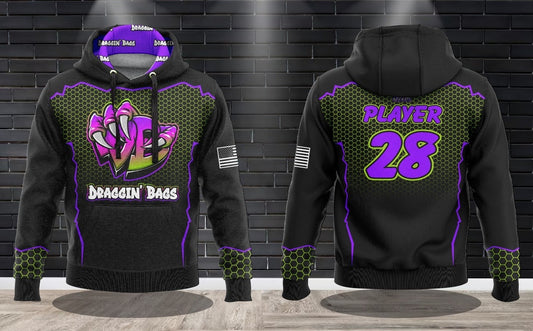 (NEW)Draggin Bags Draggin Claw - Black Base Purple/Lime Claw Performance Hooded Sweatshirt