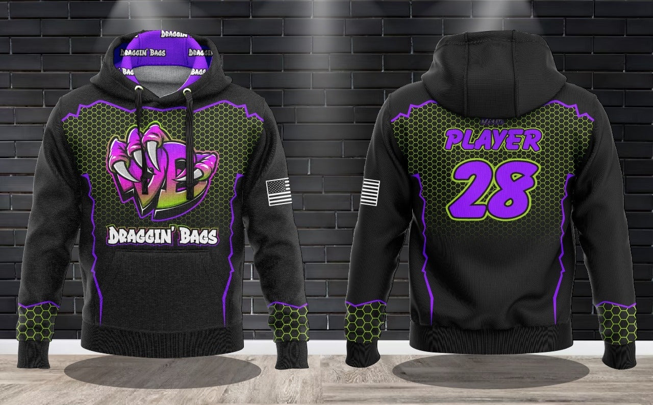 Draggin Bags Draggin Claw - Black Base Purple/Lime Claw Performance Hooded Sweatshirt