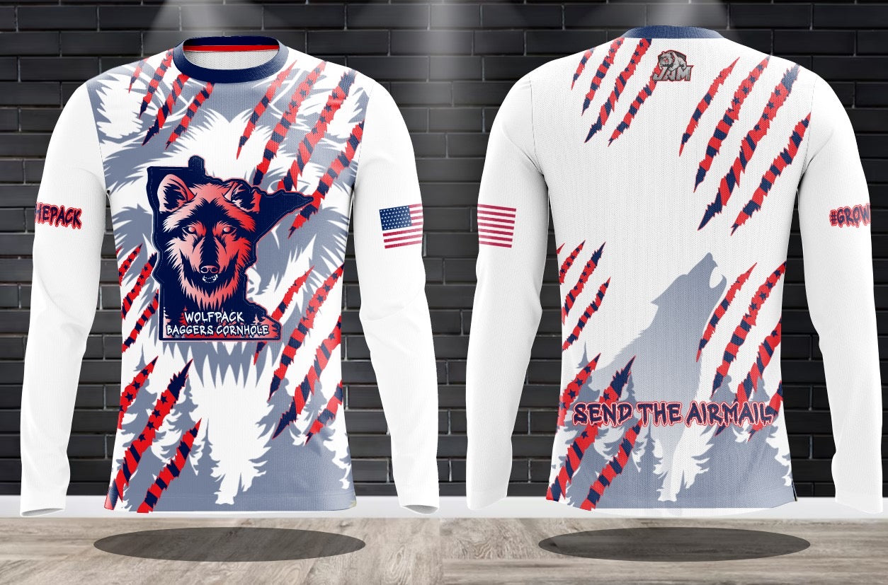 (NEW)Wolfpack Baggers America Drifit Performance Long Sleeve Jersey - White Base