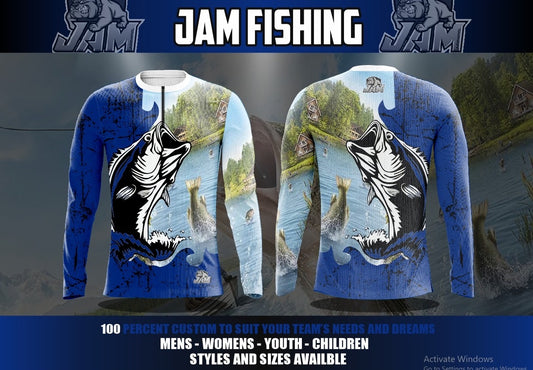 (NEW)JAM Fishing - 1/4 Zip Blue Long Sleeve Jersey