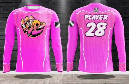 Draggin Bags Draggin Claw Long Sleeve Jersey - Pink Base w/Yellow/Pink Claw