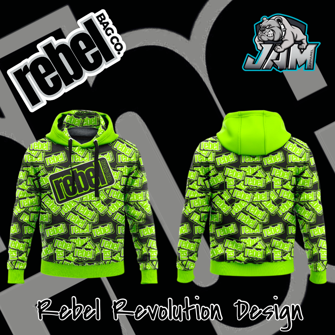 (NEW) Rebel Bag Co. Rebel Revolution Performance Hooded Sweatshirt - Black/Green/Blue Edition