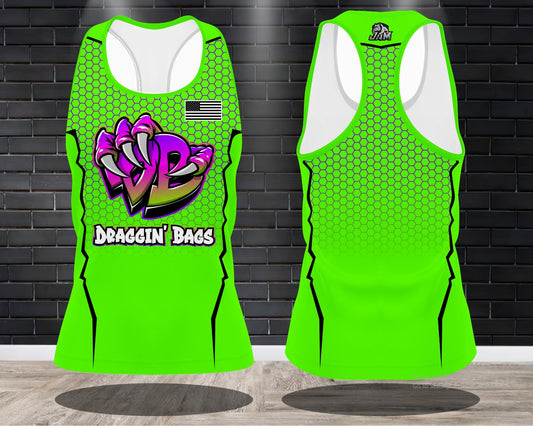 Draggin Bags Draggin Claw - Ladies Racerback Tank or Unisex Tank - Green w/Purple Green Claw