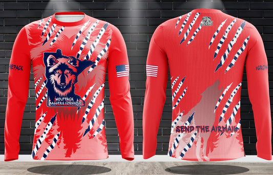 (NEW)Wolfpack Baggers America Drifit Performance Long Sleeve Jerseys - Red Base