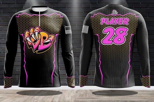 Draggin Bags Draggin Claw 1/4 Zip Long Sleeve Jersey - Black w/Orange Pink Claw