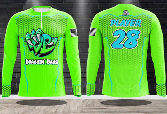 Draggin Bags Draggin Claw 1/4 Zip Long Sleeve Jersey - Green w/Blue Green Claw