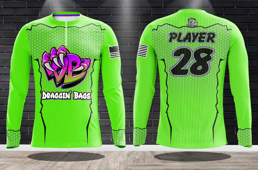 Draggin Bags Draggin Claw 1/4 Zip Long Sleeve Jersey- Green w/Purple Green Claw