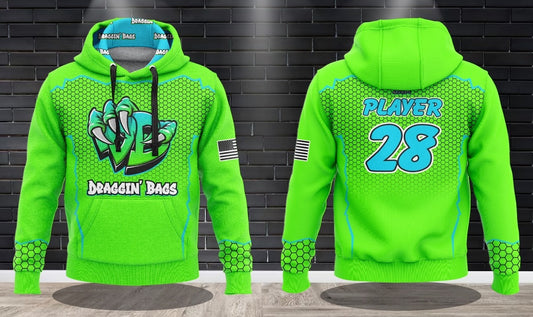 (NEW)Draggin Bags Draggin Claw - Lime Base UNC Blue/Lime Claw Performance Hooded Sweatshirt