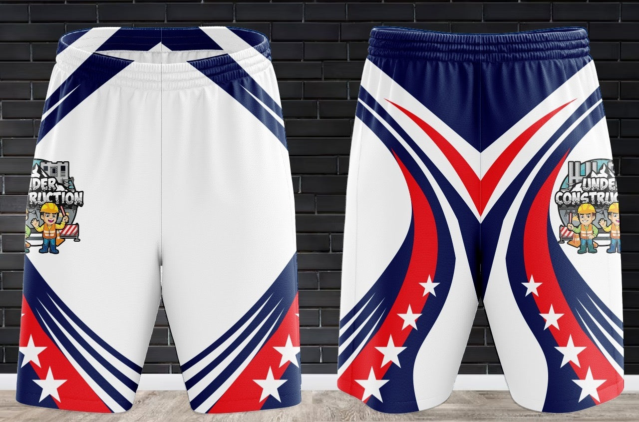 (NEW)Under Construction 4th of July Performance Drifit Shorts - White Base