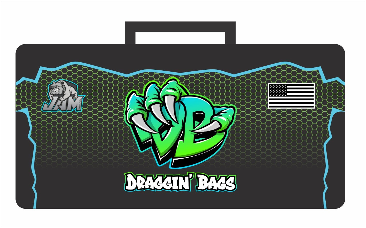 (NEW)Draggin Bags Claw Cornhole Bag Pouch - Black Base w/Green Blue Claw