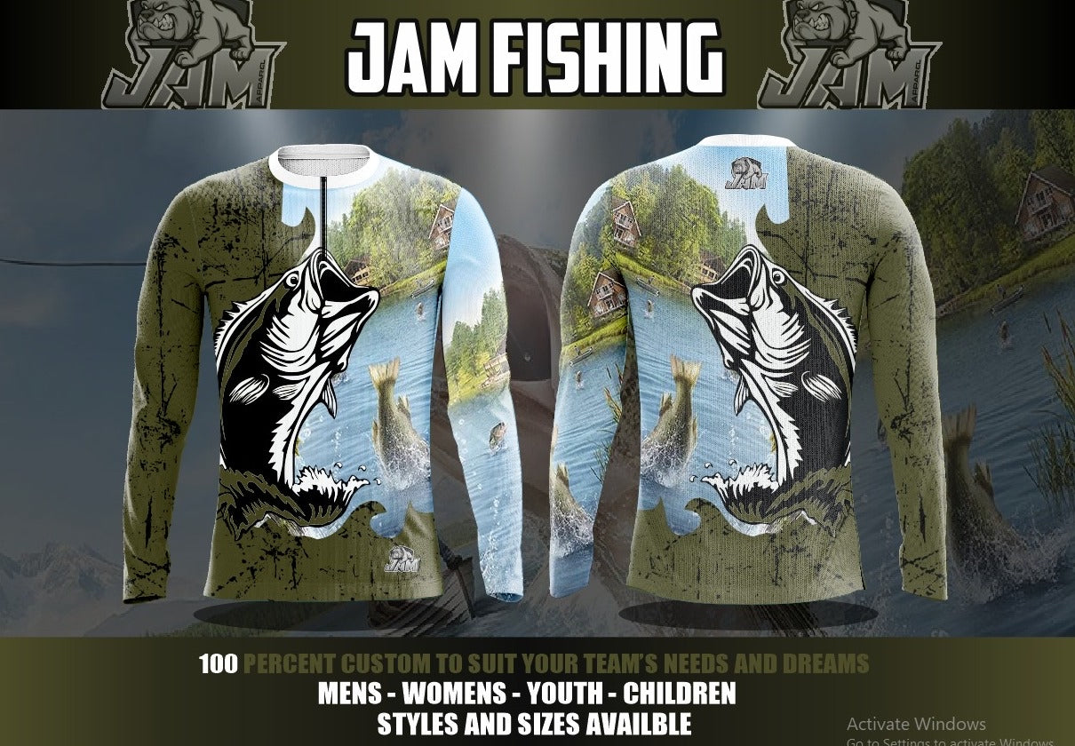 (NEW)JAM Fishing - 1/4 Zip Green Long Sleeve Jersey