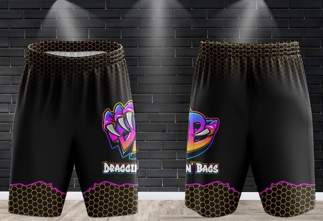 (NEW)Draggin Bags Draggin Claw Performance Shorts - Black w/Purple/Blue Claw