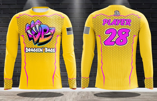 Draggin Bags Draggin Claw Long Sleeve Jersey - Yellow Base w/Purple/Blue Claw