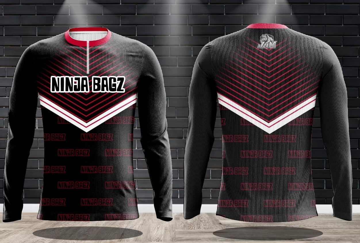 (NEW)Ninja Bagz Script - Badger Edition 1/4 Zip Long Sleeve Jersey