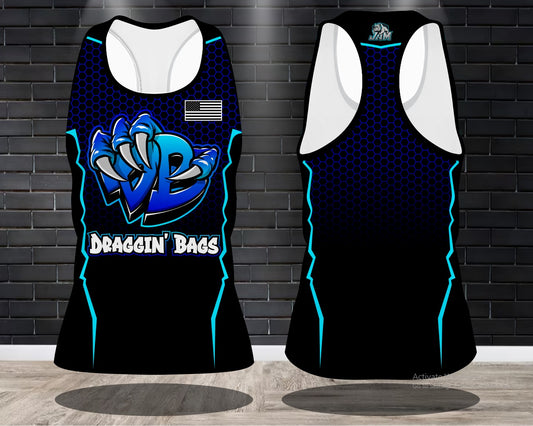 Draggin Bags Draggin Claw - Ladies Racerback Tank or Unisex Tank Top - Black w/Blue Claw