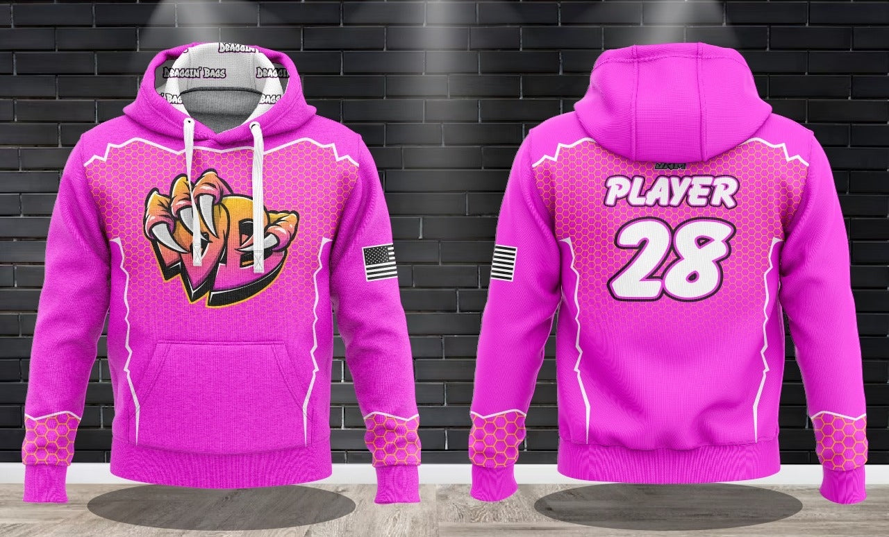 (NEW)Draggin Bags Draggin Claw - Pink Base Yellow/Pink Claw Performance Hooded Sweatshirt