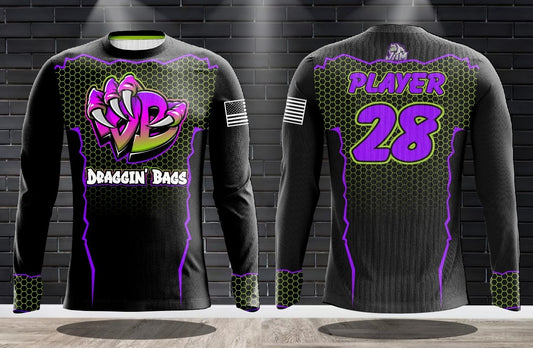 Draggin Bags Draggin Claw Long Sleeve Jersey - Black Base w/Purple/Lime Claw