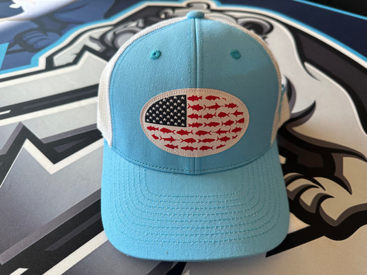 (NEW)American Fisherman Mesh Back Snapback Hat - Carolina Blue