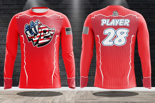 Draggin Bags Draggin Claw Long Sleeve Jersey - Red Base w/America Claw