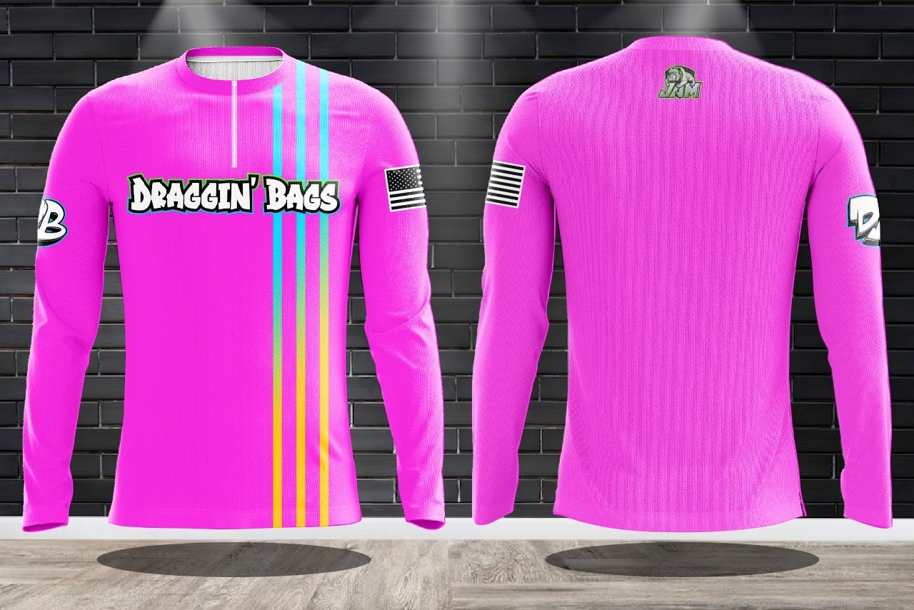 (NEW)Draggin Bags Clean 1/4 Zip Long Sleeve Jersey - Pink