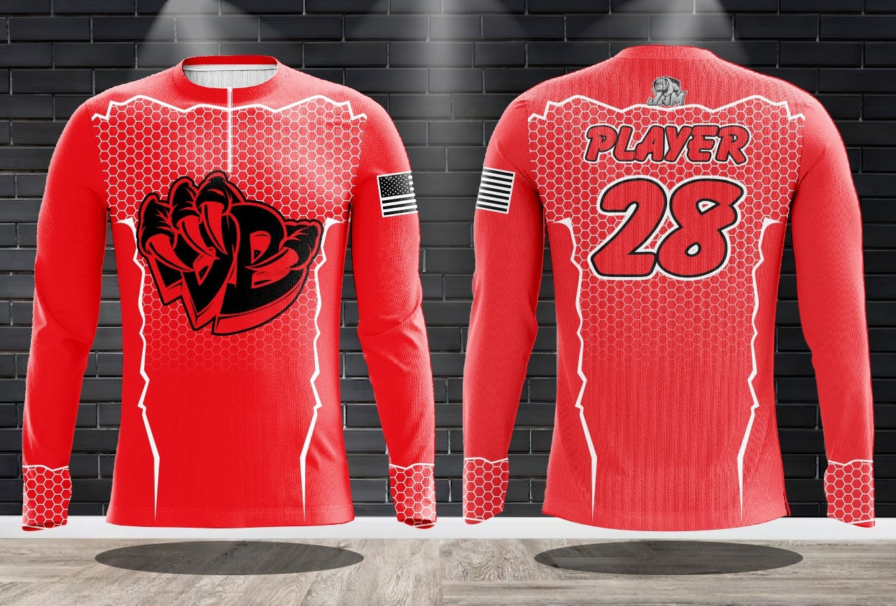 (NEW)Draggin Bags Draggin Claw 1/4 Zip Long Sleeve Jersey - Red w/Black Red Claw