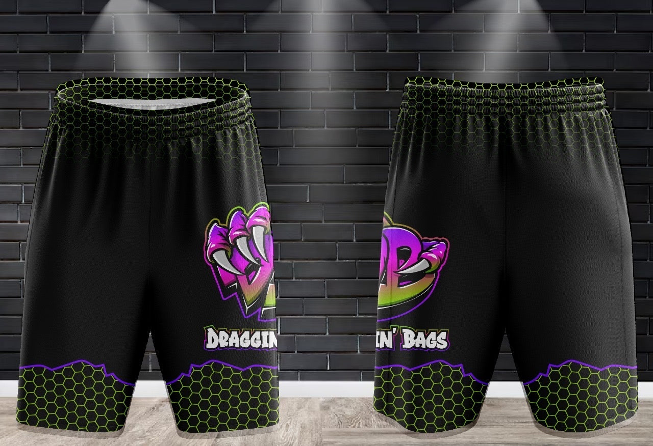 (NEW)Draggin Bags Draggin Claw Performance Shorts - Black w/Purple/Lime Claw