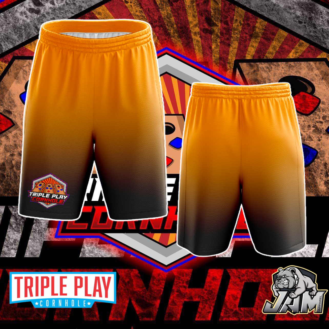 Triple Play Cornhole Golden Yellow Ombre’ Basketball Shorts