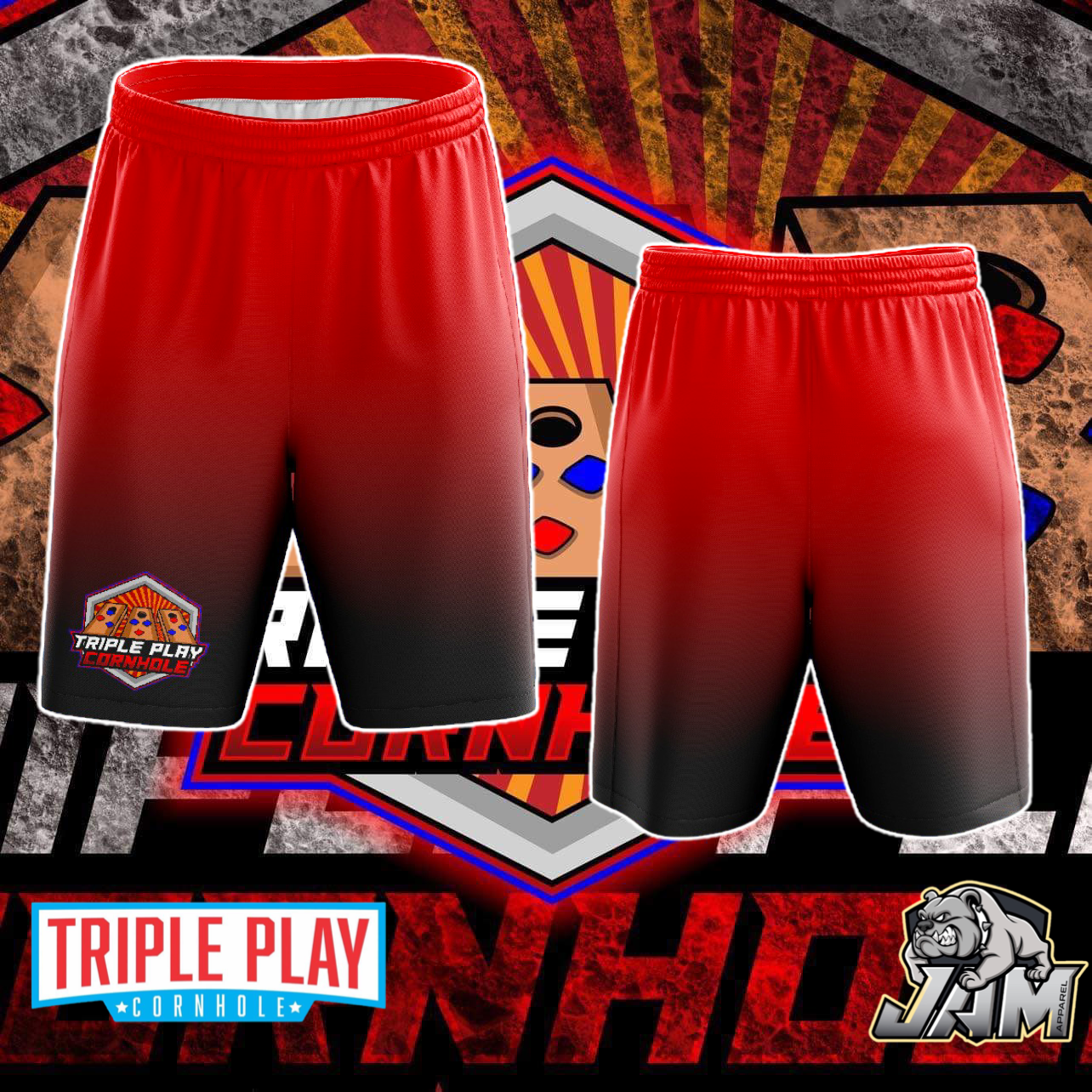 Triple Play Cornhole Red Ombre’ Microfiber Shorts