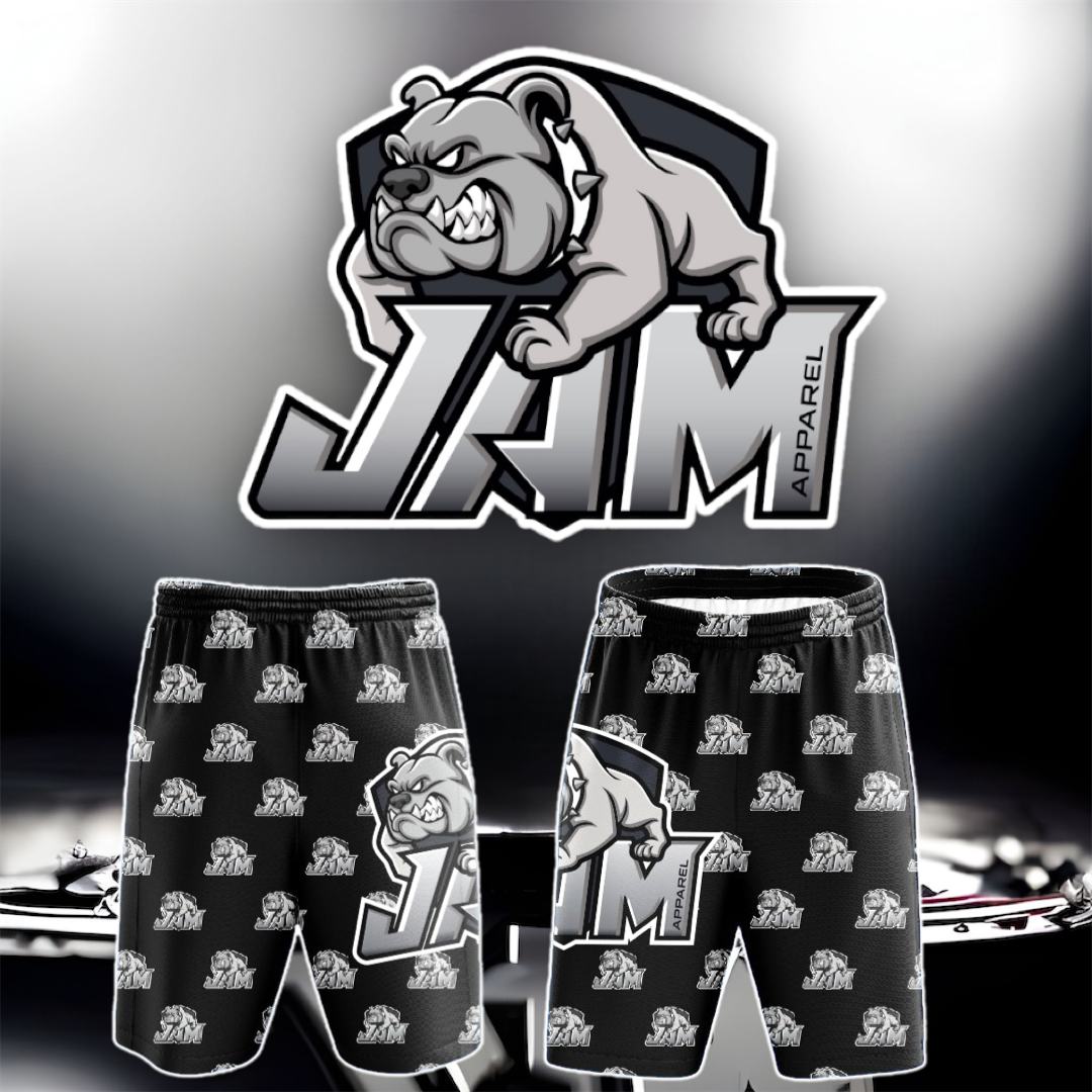 JAM Bulldog Pattern w/Big dog Black Microfiber Shorts
